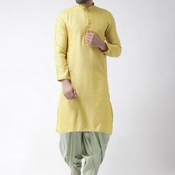 KISAH Men Yellow Ethnic Motifs Kurta with Dhoti Pant-picture-40