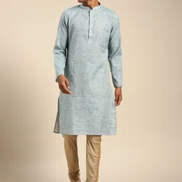 KISAH Men Woven Design Mandarin Collar Kurta with Churidar-image-76
