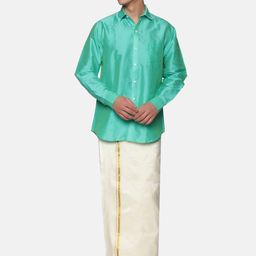 Sethukrishna Men Sea Green & White Clothing Set-picture-5