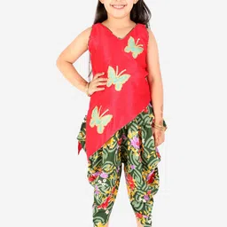 KID1 Girls Red Embroidered Kurti with Dhoti Pants-image-77