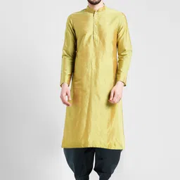 KISAH Men Green Solid Kurta with Dhoti Pants-picture-8