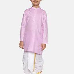 Sethukrishna Boys Pink & White Solid Regular Pure Cotton Kurta with Dhoti Pants-23