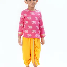 LIL DRAMA Boys Elepant Printed Regular Kurta with Dhoti Pants-54