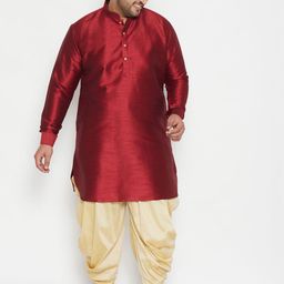 VASTRAMAY Men Maroon Regular Kurta with Dhoti Pants-picture-11