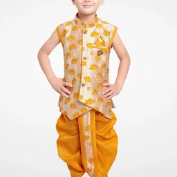 BAESD Boys Floral Woven Design Silk Cotton Straight Kurta With Dhoti Pants-picture-11