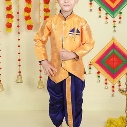 BAESD Boys Floral Woven Design Mandarin Collar Kurta With Dhoti Pants-44