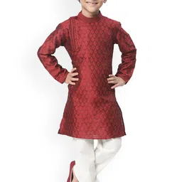 Manyavar Boys Maroon Ethnic Motifs Kurta with Pyjamas-image-70