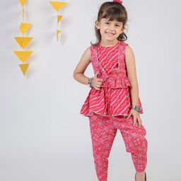 Budding Bees Girls Printed Round Neck Sleeveless Top with Dhoti Pants With Waistcoat-picture-31