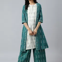 W Women Floral Print Cotton Kurta With Shrugs & Parallel Pant-picture-54
