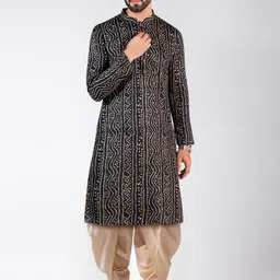 KISAH Bandhani Printed Mandarin Collar Straight Kurta With Dhoti Pants-picture-5