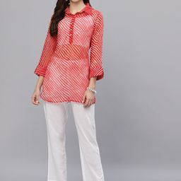 Ragavi Women Red Leheriya Striped Kurti with Trousers-image-35