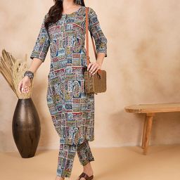 Anouk  Ethnic Motifs Printed Pure Cotton Straight Kurta With Trousers-50