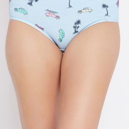Clovia Blue Cotton Mid Waist Printed Hipster Briefs PB0023D03XS-image-59