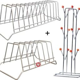 Plate Kitchen Rack Big Plate Stand with Medium Plate Stand with V Cup Stand (Pack of 3),KK Steel-image-47