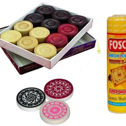 Carrom Combo N - 250 gm Carrom Powder 1 Set Wooden Carrom-Men Coins & 3 Strikers Carrom Pawns-picture-31