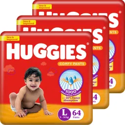 Comfy Baby Diaper Pants, Upto 50% Faster Absorption (64 X 3) - L-20