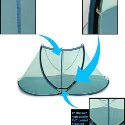 sk online services Polyester Adults Washable Polyester Adults Single Bed Foldable Mosquito Net, Macchardani with Cloth base (Size:L x W X H : 7 x 3.5 x 3.16 Feet) Two Side Slider Gate with high Quality Zip Mosquito Net image 3