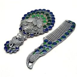 Gorgeous Vintage Peacock 1 Piece Mirror and 1 Combs | | Peacock mirror, Metallic silver, Gorgeous Brand: Generic-image-17