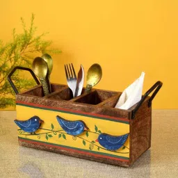 dudki Brown Printed Wood 1 Pcs Cutlery holder-picture-2