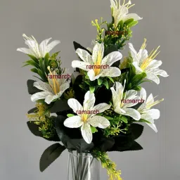 set of 2 white lily flower bunch 12 flower bunch for pot decoration,rrom Artificial Plant-5