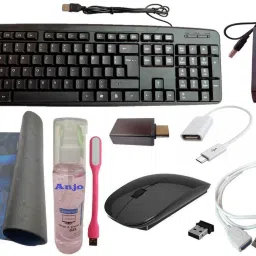 ANJO 9in1 Combo Wired Keyboard-Wireless Mouse-Pad-USB Hub-Cleaner-LED-Ext. Cable-OTG Combo Set-1