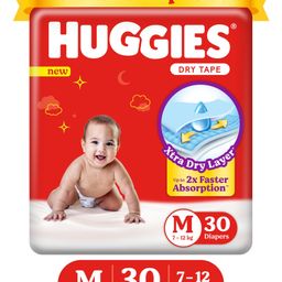 Huggies Dry Tape, Up to 2x Faster Absorption | Adjustable Tape Style Diapers M Size, 30 Diapers-16
