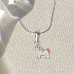 HighSpark Girls 925 Sterling Silver-Plated Hair Unicorn-Shaped Pendant With Chain-image-77