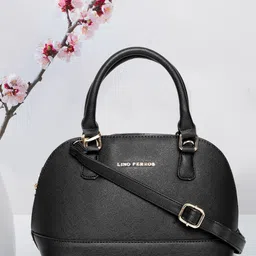 Lino Perros Black Solid Handheld Bag with Detachable Sling Strap-image-83