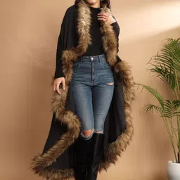 MODARTA Fur Coat Woollen Longline Shrug-17