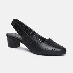 Marc Loire Textured Pointed Toe Block Pumps With Backstrap image 2