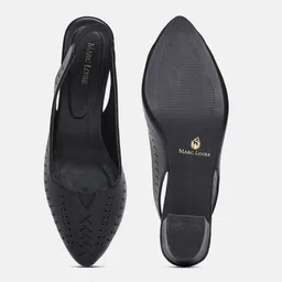 Marc Loire Textured Pointed Toe Block Pumps With Backstrap image 5