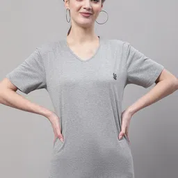 mack jonney Women Self Design Round Neck Pure Cotton Grey T-Shirt-picture-1