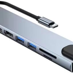 HRYFiNE Type-C To HDTV 8 in 1 RJ+TF+/SD+HDTV+USB3.0,3.2+TYPE-C+PD 8IN1 HDTV USB Hub, Laptop Accessory, Card Reader, USB LAN Card, HDMI Connector-0