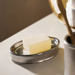 Pure Home and Living Silver-Toned Chrome Ribbed Porcelain Soap Dish-image-70
