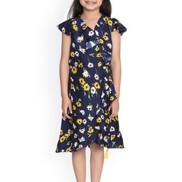 StyleStone Girls Navy Blue Floral Print Wrap Dress-image-27