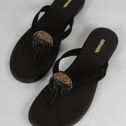 Anouk Black Embellished Open Toe Flats-41