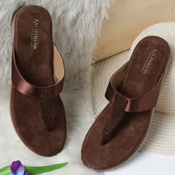 Monrow Women Copper-Toned T-Strap Flats-image-99