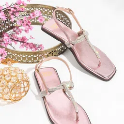 THE WHITE POLE Embellished T-Strap Flats-picture-13
