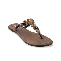 Metro Women Black Textured T-Strap Flats-96