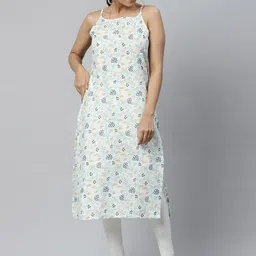 AURELIA Women Navy Blue & White Floral Printed Shoulder Strap Kurta-picture-23