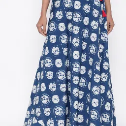 SOUNDARYA Women Blue & White Printed Maxi Wrap Skirt-picture-44