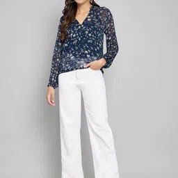 Amagyaa Floral Printed Mandarin Collar Puff Sleeves Top-picture-18
