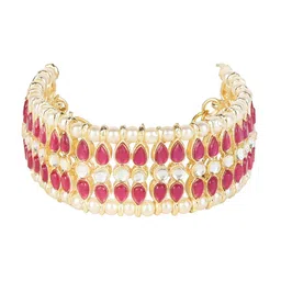 I Jewels Women Pink & Gold-Plated Kundan Wraparound Bracelet image 1