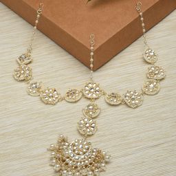 Zaveri Pearls Gold-Plated White Kundan-Studded & Beaded Mathapatti-image-99