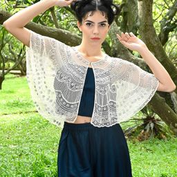 ODETTE Lace Embroidered Acrylic Crop Cape Shrug-25