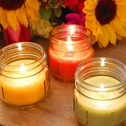 Aromatic Fables Yellow & Red 3 Pieces Scented Mason Jar Candles in Square Shape image 4