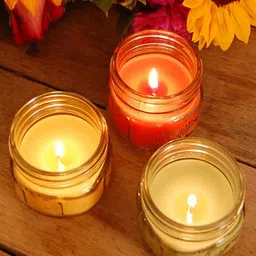 Aromatic Fables Yellow & Red 3 Pieces Scented Mason Jar Candles in Square Shape image 2