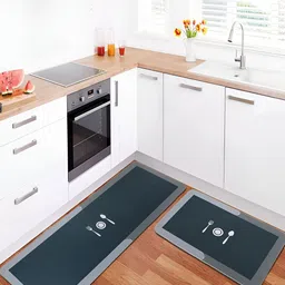Kuber Industries Grey 2 Pcs Printed Anti Skid Kitchen & Bedroom Mats-38