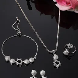 ZENEME Rhodium-Plated AD-Studded Jewellery Set-11