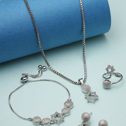Kennice Rhodium-Plated American Diamond Studded Jewellery Set-image-5